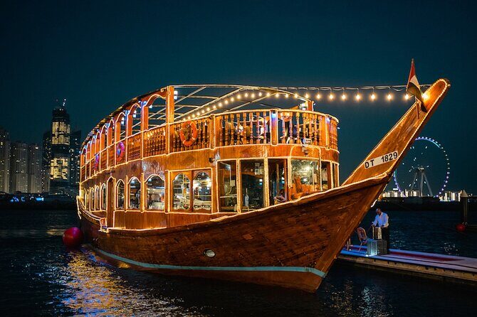 2-Hour Dubai Marina Dhow Dinner Cruise - The Night Route: Dubai Marina, Bulewaters, Ain Dubai, and JBR