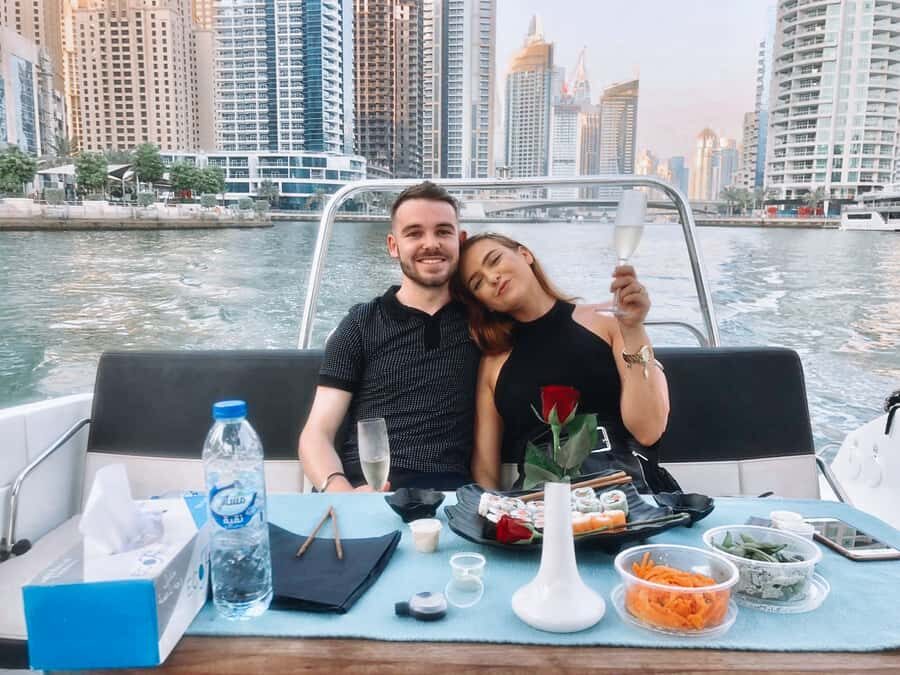 2-Hrs Private Romantic Sunset Cruise with Sushi and Drinks - The 2-hour route you’ll actually see: Marina Canal, JBR, Palm Lagoon