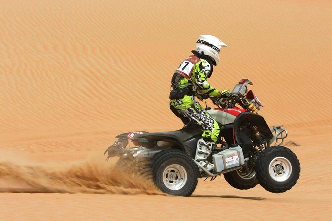 4x4 Self-Drive Quad Bike Safari with Camel Riding - Safety briefing and helmet: how they get you ready fast