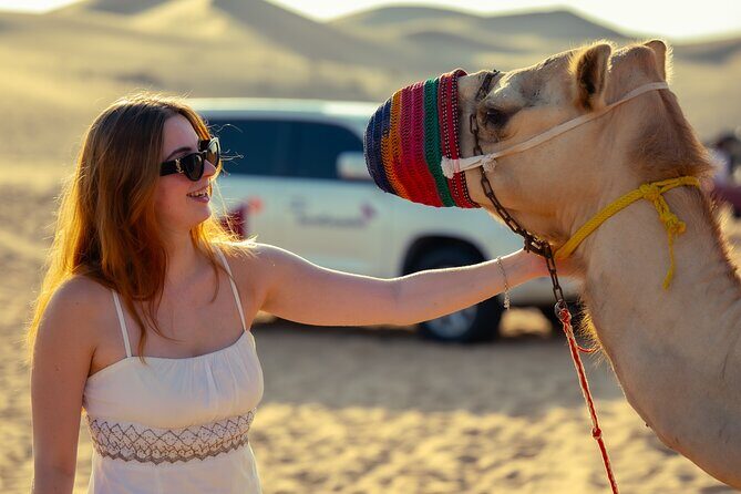 Abu Dhabi Evening Desert Safari - Private car Dune bashing & BBQ - Camel Farm Visit: The Best Kind of “Touch the Desert” Moment