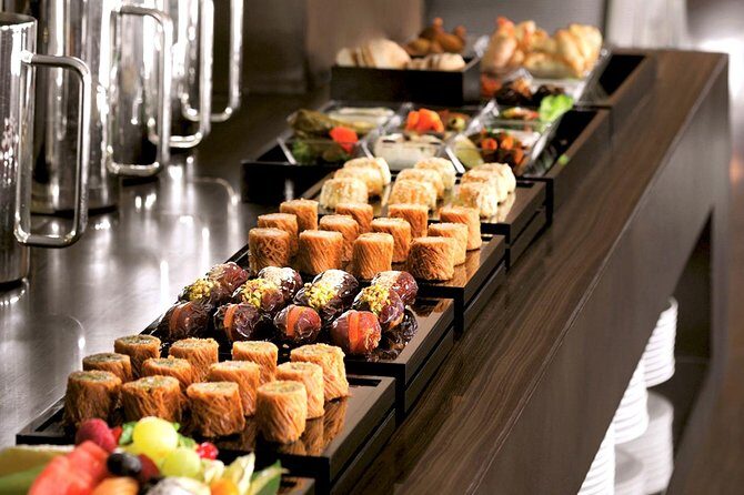 Dining Experience at Armani Hotel Burj Khalifa Dubai - The buffet spread: Mediterranean + international, with water included