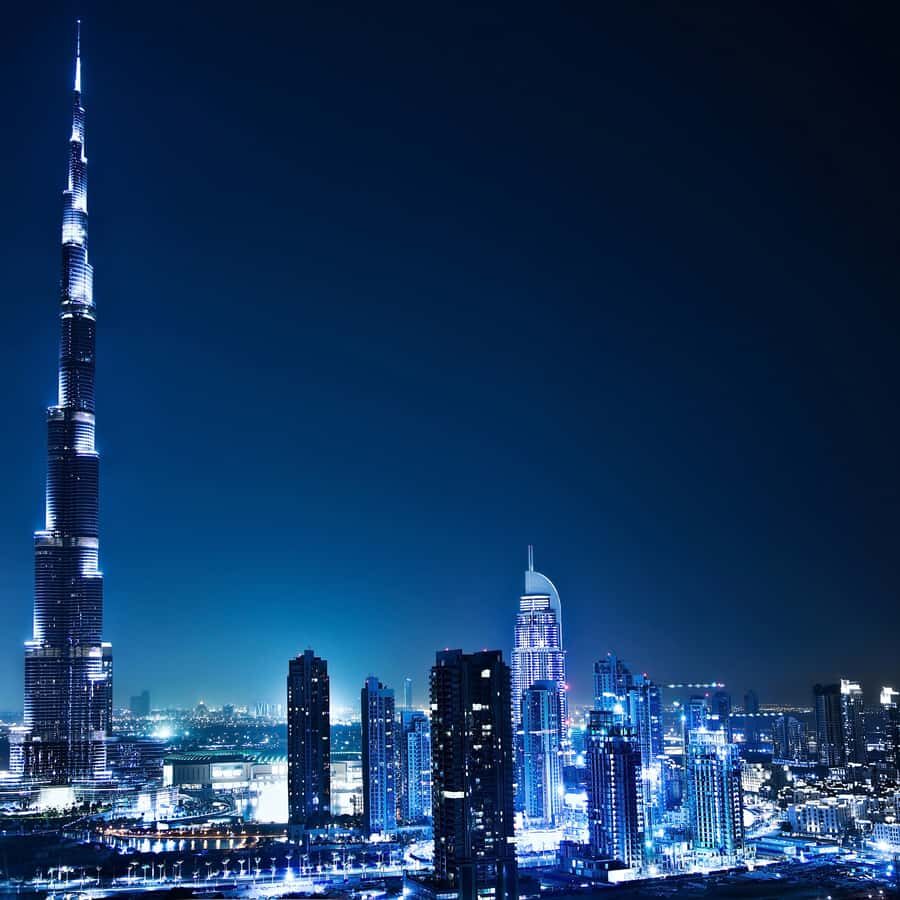 Dubai by Night City Tour with Fountain Show - Sheikh Zayed Road: where the lights stretch out