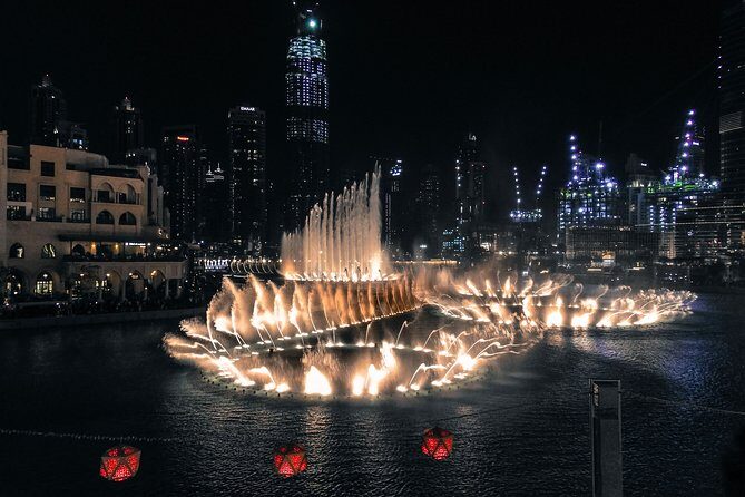 Dubai By Night Tour with Dinner at Atlantis Hotel - Dubai Fountain and Burj Khalifa Area Photo Stop (and the Maintenance Catch)
