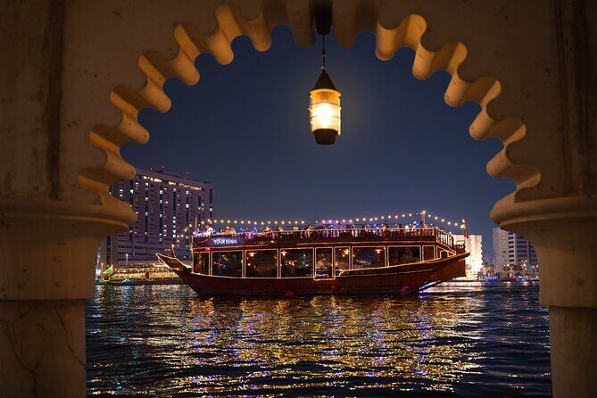 Dubai Creek Luxury Dhow Dinner Cruise with Optional Transfer - Where the boat goes: wind towers, minarets, and lit bridges