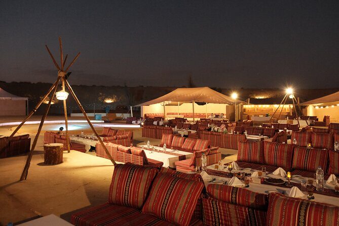 Dubai Desert Camp Dinner with BBQ, Dinner, Camel Ride & Shows - The BBQ Banquet on Cushions: How the Food and Atmosphere Work