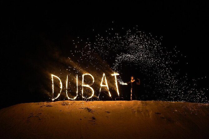 Dubai Desert Safari with Camel Riding, Sandboarding & Dinner - Tanoura, Belly Dance, and Fire Show With Desert Dinner