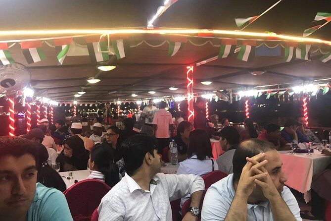 Dubai Dhow Cruise Dinner in Creek - The creek route: floodlit views of Burj Khalifa and the skyline at night