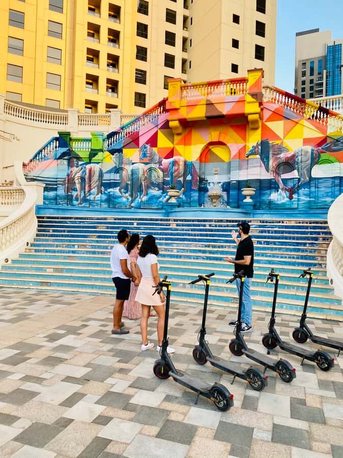 Dubai: E-Scooter Guided Tour of Marina, JBR & Bluewaters - Getting set up: meeting at Dorra Bay and learning the scooter fast