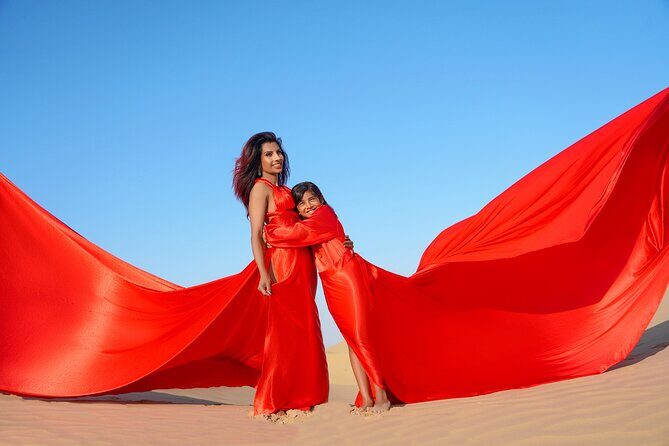 Dubai Flying Dress Photo and Video shoot in Desert - The flying dress moment: choosing, changing, and looking natural