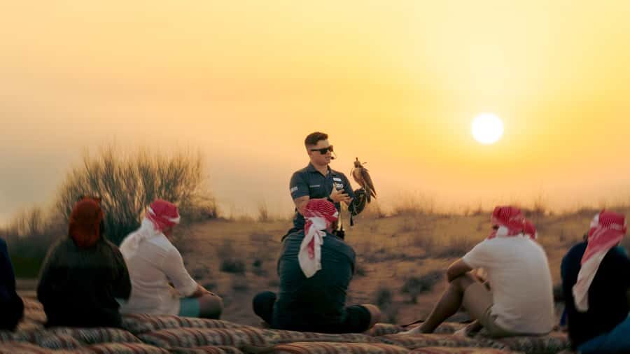 Dubai: Heritage Desert Safari wtih Overnight and Breakfast - Sunset falconry: where the dunes turn cinematic