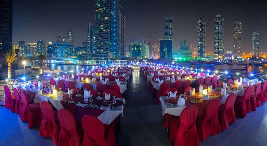 Dubai: Marina Luxury Dhow Dinner Cruise - The Skyline Route: Ain Dubai, JBR, and the Cayan Tower from the Water