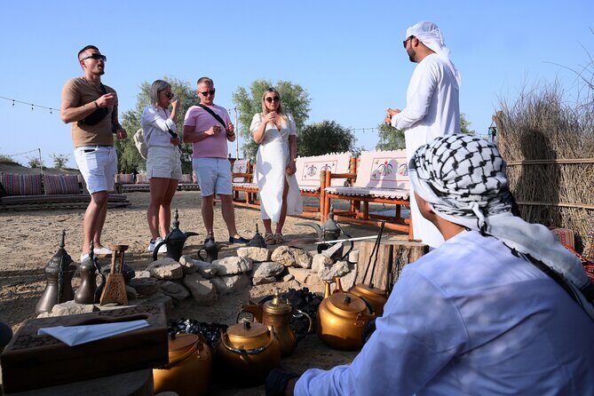 Dubai: Morning Heritage Safari by Vintage G Class & Al Marmoom Oasis - Bedouin village time: gahwa welcome, camel caravan, and coffee-making
