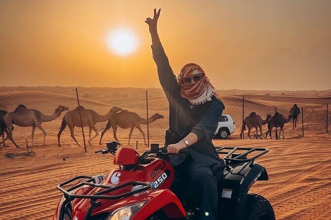 Dubai: Morning Quad bike & Safari Adventure , Sandboarding, camel - Photo Stops and a Professional Camera Moment