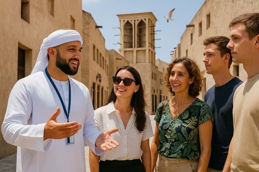 Dubai: Old Town Walking Tour with Abra Cruise & Street Food - Al Fahidi District: old architecture that still makes sense