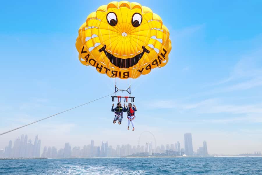 Dubai: Parasailing with Happy birthday Parachute JBR & Palm - Practical Tips So Your Birthday Moment Doesn’t Get Ruined