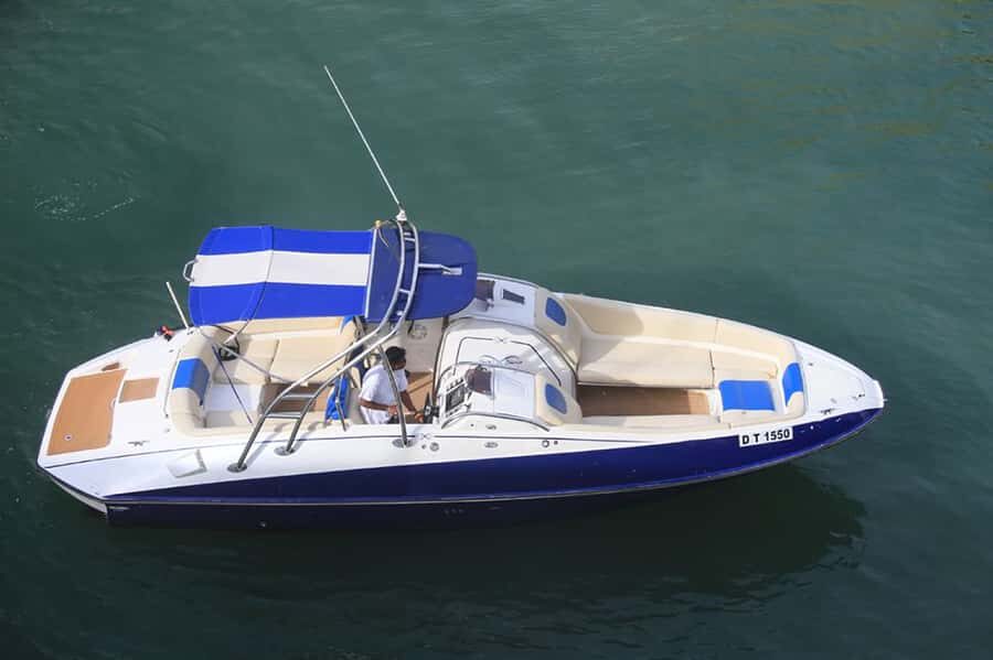 Dubai: Private Creek Harbour and Water Canal Cruise - The first big skyline sweep: Burj Khalifa, D3, Business Bay, downtown