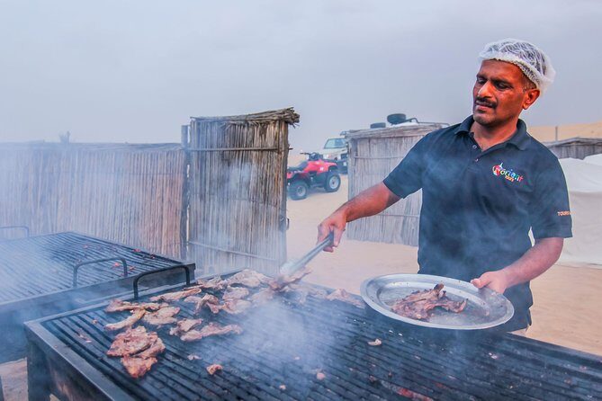 Dubai Private Premium Desert Safari with BBQ Dinner in 4WD - Desert camp evening: BBQ, shisha, fire show, belly dance