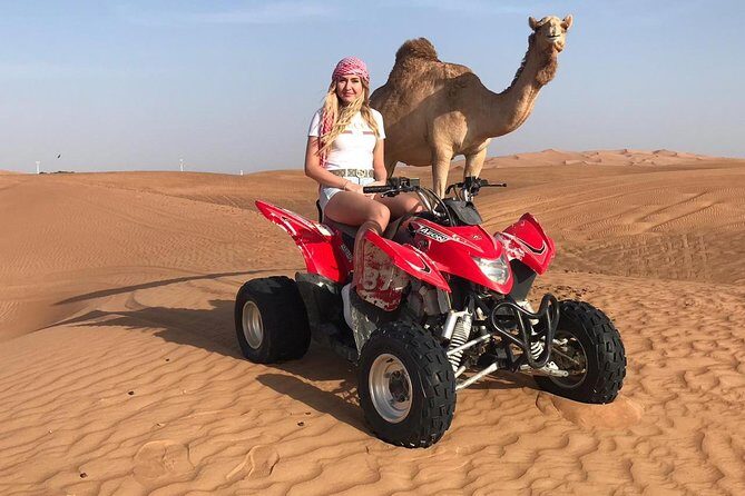 Dubai Red Dunes Desert Safari,ATV Quad Bike Camel Ride&BBQ Dinner - The Bedouin camp welcome: coffee, dates, and real desert vibe