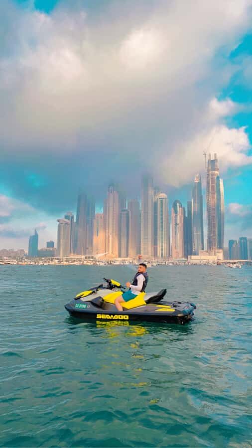 Dubai: Sunrise Jetski Tour with Guide and Photos - The sunrise circuit: Ain Dubai, Bluewaters Island, and JBR from the water