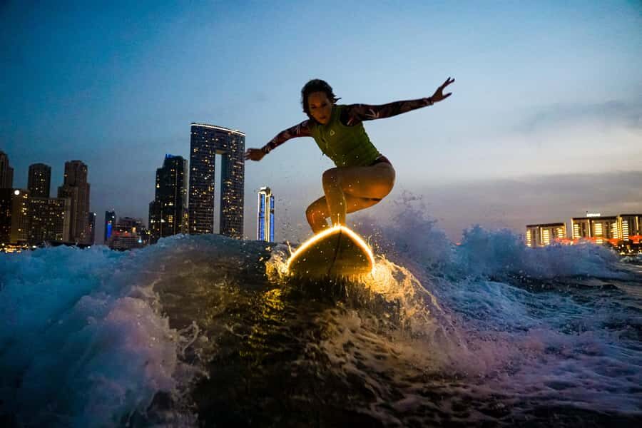 Dubai wakesurfing & wakeboarding: Snacks & drinks included! - LED Boards at Sunset: The Little Detail That Turns It Into a Moment