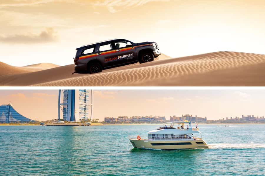 Dubai Waves & Dunes: Luxury Yacht Cruise w/ Red Dunes Safari - 4x4 Dune Bashing for 45 Minutes: Adrenaline in the Right Dose