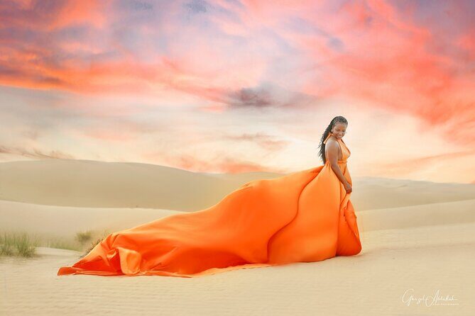 Flying Dress Photoshoot Dubai Solo, Couple and Group 3Hours - Stop 1: Desert Shooting in Dubai (Big Views, Timing Tricks)