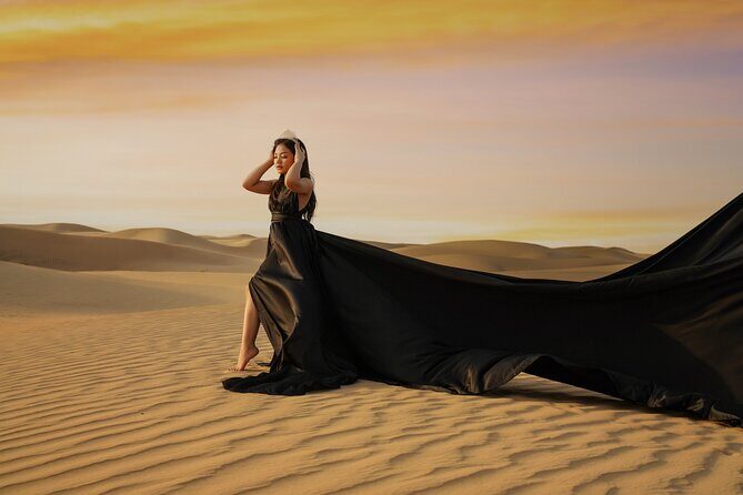 Flying Dress Photoshoot Dubai Solo, Couple and Group 3Hours - Palm Jumeirah With the Burj Al Arab in Frame