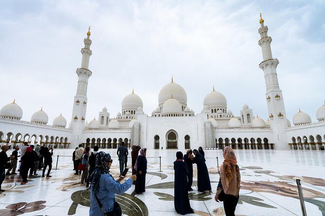 From Abu Dhabi: Grand Mosque, Qasr Al Watan Palace & Etihad Tower - Entering Sheikh Zayed Grand Mosque (dress code and timing matter)