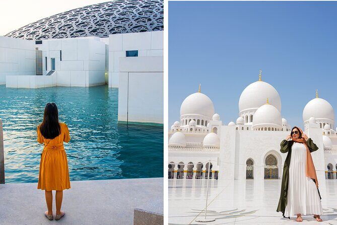 From Dubai: Abu Dhabi Day Tour with Grand Mosque & Louvre Museum - Sheikh Zayed Grand Mosque: the tiles, carpet, chandeliers, and strict dress rules
