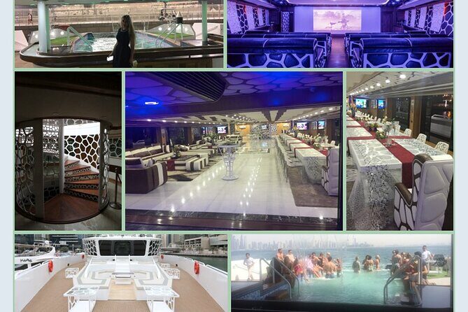 Luxury 7 Star Mega Yacht Dinner Cruise With international Buffet - Night sights from the water: JBR, Bluewaters, the Palm, Atlantis-area views