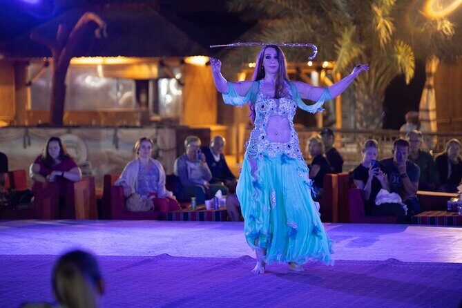 Premium Red Dunes Bashing with Quad Bike, Camel, Falcon &VIP Camp - Belly Dance, Tanoura, and Fire Show: The Entertainment Stack