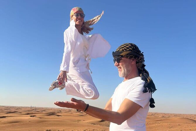 Private Morning Desert Safari with Camel Ride Falcon Photos - Guides and pace: small-group feel in real life