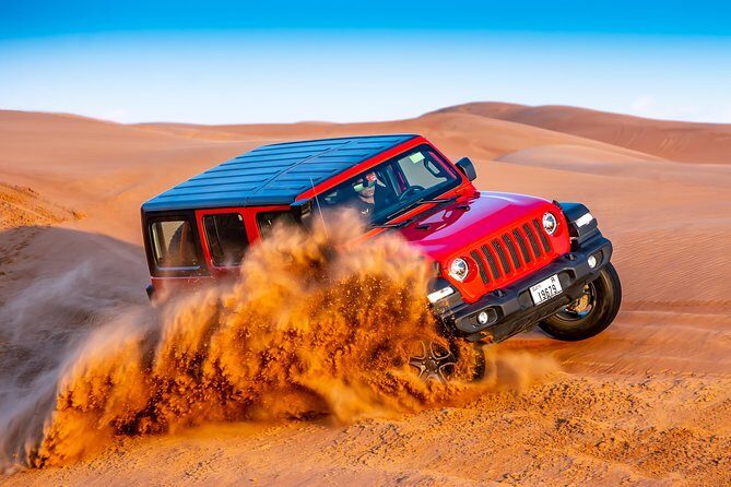 VIP Desert Safari Private & Front Area VIP Table Service - Jeep Wrangler dune time in Al Lahbab