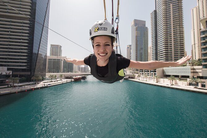 XLine Dubai Solo Urban Zipline in Dubai Marina - Views Over Dubai Marina: Princess Tower and Cayan Tower From Above