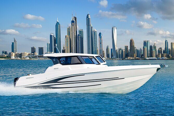 Yachting in Dubai: Book 36 ft Yacht Charter up to 10 people - Cruising the Dubai highlights: Marina towers, Burj Al Arab, Atlantis, Bluewaters